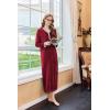 imageEkouaer Womens Velvet Nightgowns Long Sleeve Printed Sleepwear Velour Full Length Sleep ShirtsWine Red