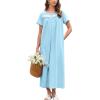imageEkouaer Nightgown for Women Cotton Long Night Gown Short Sleeve Nightdress with Pockets Button Sleepshirt Soft SleepwearCyan