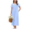 imageEkouaer Nightgown for Women Cotton Long Night Gown Short Sleeve Nightdress with Pockets Button Sleepshirt Soft SleepwearLight Blue