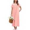 imageEkouaer Nightgown for Women Cotton Long Night Gown Short Sleeve Nightdress with Pockets Button Sleepshirt Soft SleepwearLight Pink