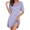 imageEkouaer Nightgowns for Women Cotton Sleepshirts Short Sleeve Nightshirt Tshirt Night Gown Casual Sleepdress Comfy NightdressPurple Floral