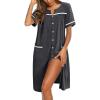 imageEkouaer Nightgowns for Women House Dress with Pockets Button Down Sleepshirt Short Sleeve Nightshirt Housecoat SXXXLDark Grey