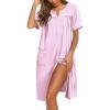 imageEkouaer Nightgowns for Women House Dress with Pockets Button Down Sleepshirt Short Sleeve Nightshirt Housecoat SXXXLPink Striped