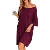 imageEkouaer Plus Size Nightgowns for Women Oversized Sleep Shirt Short Sleeve Nightshirt TShirt Dress Sleepwear SXXXLWine Red