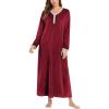 imageEkouaer Womens Velvet Nightgowns Long Sleeve Printed Sleepwear Velour Full Length Sleep ShirtsWine Red