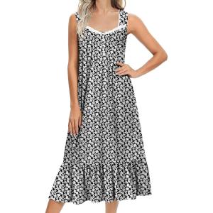 imageEkouaer Nightgowns for Women Long Sleeveless Night Gown Victorian Nightdress Button Sleepshirt Soft Sleepwear SXXXLBlack Floral