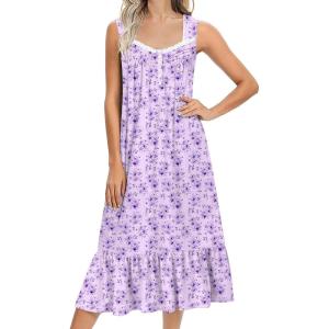 imageEkouaer Nightgowns for Women Long Sleeveless Night Gown Victorian Nightdress Button Sleepshirt Soft Sleepwear SXXXLDark Purple Floral