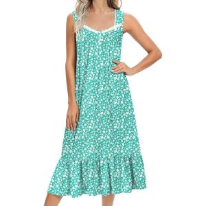 imageEkouaer Nightgowns for Women Long Sleeveless Night Gown Victorian Nightdress Button Sleepshirt Soft Sleepwear SXXXLGreen Floral