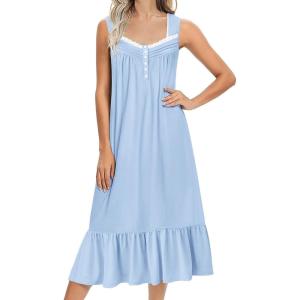 imageEkouaer Nightgowns for Women Long Sleeveless Night Gown Victorian Nightdress Button Sleepshirt Soft Sleepwear SXXXLLight Blue