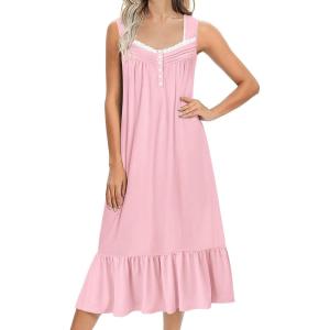imageEkouaer Nightgowns for Women Long Sleeveless Night Gown Victorian Nightdress Button Sleepshirt Soft Sleepwear SXXXLPink