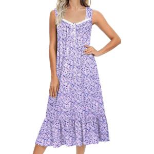 imageEkouaer Nightgowns for Women Long Sleeveless Night Gown Victorian Nightdress Button Sleepshirt Soft Sleepwear SXXXLPurple Dots