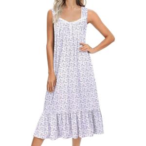 imageEkouaer Nightgowns for Women Long Sleeveless Night Gown Victorian Nightdress Button Sleepshirt Soft Sleepwear SXXXLPurple Floral