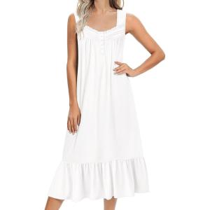 imageEkouaer Nightgowns for Women Long Sleeveless Night Gown Victorian Nightdress Button Sleepshirt Soft Sleepwear SXXXLWhite