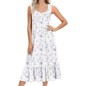imageEkouaer Nightgowns for Women Long Sleeveless Night Gown Victorian Nightdress Button Sleepshirt Soft Sleepwear SXXXLWhite Purple Floral