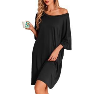 imageEkouaer Plus Size Nightgowns for Women Oversized Sleep Shirt Short Sleeve Nightshirt TShirt Dress Sleepwear SXXXLBlack