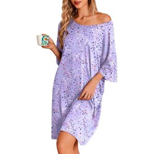 imageEkouaer Plus Size Nightgowns for Women Oversized Sleep Shirt Short Sleeve Nightshirt TShirt Dress Sleepwear SXXXLPurple Heart