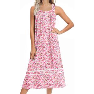 imageEkouaer Womens Nightgowns Long Sleeveless Night Gown Ladies Sleep Dress Soft Victorian NightdressPink Small Flowers