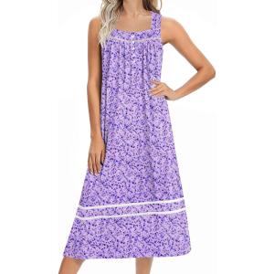 imageEkouaer Womens Nightgowns Long Sleeveless Night Gown Ladies Sleep Dress Soft Victorian NightdressPurple Floral