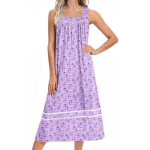 imageEkouaer Womens Nightgowns Long Sleeveless Night Gown Ladies Sleep Dress Soft Victorian NightdressPurple Flowers