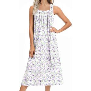 imageEkouaer Womens Nightgowns Long Sleeveless Night Gown Ladies Sleep Dress Soft Victorian NightdressPurple Green Flowers