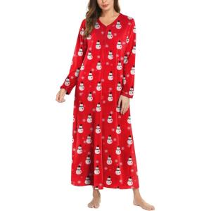 imageEkouaer Womens Velvet Nightgowns Long Sleeve Printed Sleepwear Velour Full Length Sleep ShirtsChristmas Red