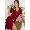 imageEkouaer Button Down Nightgowns for Women Short Sleeve Waffle Knit Sleepwear V Neck Womens Nightgown SXXLRed