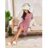 imageEkouaer Button Down Nightgowns for Women Short Sleeve Waffle Knit Sleepwear V Neck Womens Nightgown SXXLRose Pink