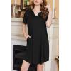 imageEkouaer Nightgowns for Women Short Sleeve Night Gown Pleated Sleepshirt V Neck Nightshirt Soft Sleepdress with PocketsBlack