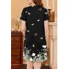 imageEkouaer Nightgowns for Women Short Sleeve Night Gown Pleated Sleepshirt V Neck Nightshirt Soft Sleepdress with PocketsBlack Butterfly