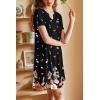 imageEkouaer Nightgowns for Women Short Sleeve Night Gown Pleated Sleepshirt V Neck Nightshirt Soft Sleepdress with PocketsBlack Floral