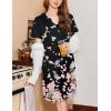 imageEkouaer Nightgowns for Women Short Sleeve Night Gown Pleated Sleepshirt V Neck Nightshirt Soft Sleepdress with PocketsBlack Flower