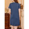 imageEkouaer Nightgowns for Women Short Sleeve Night Gown Pleated Sleepshirt V Neck Nightshirt Soft Sleepdress with PocketsBlue