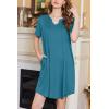 imageEkouaer Nightgowns for Women Short Sleeve Night Gown Pleated Sleepshirt V Neck Nightshirt Soft Sleepdress with PocketsBlue Green