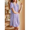 imageEkouaer Nightgowns for Women Short Sleeve Night Gown Pleated Sleepshirt V Neck Nightshirt Soft Sleepdress with PocketsFloral Purple