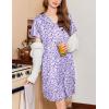 imageEkouaer Nightgowns for Women Short Sleeve Night Gown Pleated Sleepshirt V Neck Nightshirt Soft Sleepdress with PocketsFloral Purple