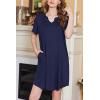 imageEkouaer Nightgowns for Women Short Sleeve Night Gown Pleated Sleepshirt V Neck Nightshirt Soft Sleepdress with PocketsNavy Blue