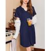 imageEkouaer Nightgowns for Women Short Sleeve Night Gown Pleated Sleepshirt V Neck Nightshirt Soft Sleepdress with PocketsNavy Blue