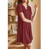 imageEkouaer Nightgowns for Women Short Sleeve Night Gown Pleated Sleepshirt V Neck Nightshirt Soft Sleepdress with PocketsWine Red