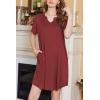 imageEkouaer Nightgowns for Women Short Sleeve Night Gown Pleated Sleepshirt V Neck Nightshirt Soft Sleepdress with PocketsWine Red