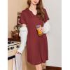 imageEkouaer Nightgowns for Women Short Sleeve Night Gown Pleated Sleepshirt V Neck Nightshirt Soft Sleepdress with PocketsWine Red