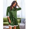 imageEkouaer Satin Nightgowns for Women Button Down Sleepshirt 34 Sleeve Nightshirts Boyfriend SleepwearArmy Green