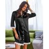 imageEkouaer Satin Nightgowns for Women Button Down Sleepshirt 34 Sleeve Nightshirts Boyfriend SleepwearBlack