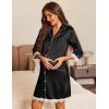 imageEkouaer Satin Nightgowns for Women Button Down Sleepshirt 34 Sleeve Nightshirts Boyfriend SleepwearBlack