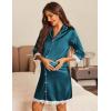 imageEkouaer Satin Nightgowns for Women Button Down Sleepshirt 34 Sleeve Nightshirts Boyfriend SleepwearDark Blue