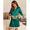 imageEkouaer Satin Nightgowns for Women Button Down Sleepshirt 34 Sleeve Nightshirts Boyfriend SleepwearDark Green