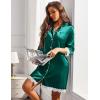 imageEkouaer Satin Nightgowns for Women Button Down Sleepshirt 34 Sleeve Nightshirts Boyfriend SleepwearDark Green