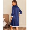 imageEkouaer Satin Nightgowns for Women Button Down Sleepshirt 34 Sleeve Nightshirts Boyfriend SleepwearNavy Blue