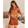 imageEkouaer Satin Nightgowns for Women Button Down Sleepshirt 34 Sleeve Nightshirts Boyfriend SleepwearOrange