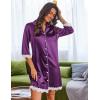 imageEkouaer Satin Nightgowns for Women Button Down Sleepshirt 34 Sleeve Nightshirts Boyfriend SleepwearPurple