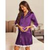 imageEkouaer Satin Nightgowns for Women Button Down Sleepshirt 34 Sleeve Nightshirts Boyfriend SleepwearPurple